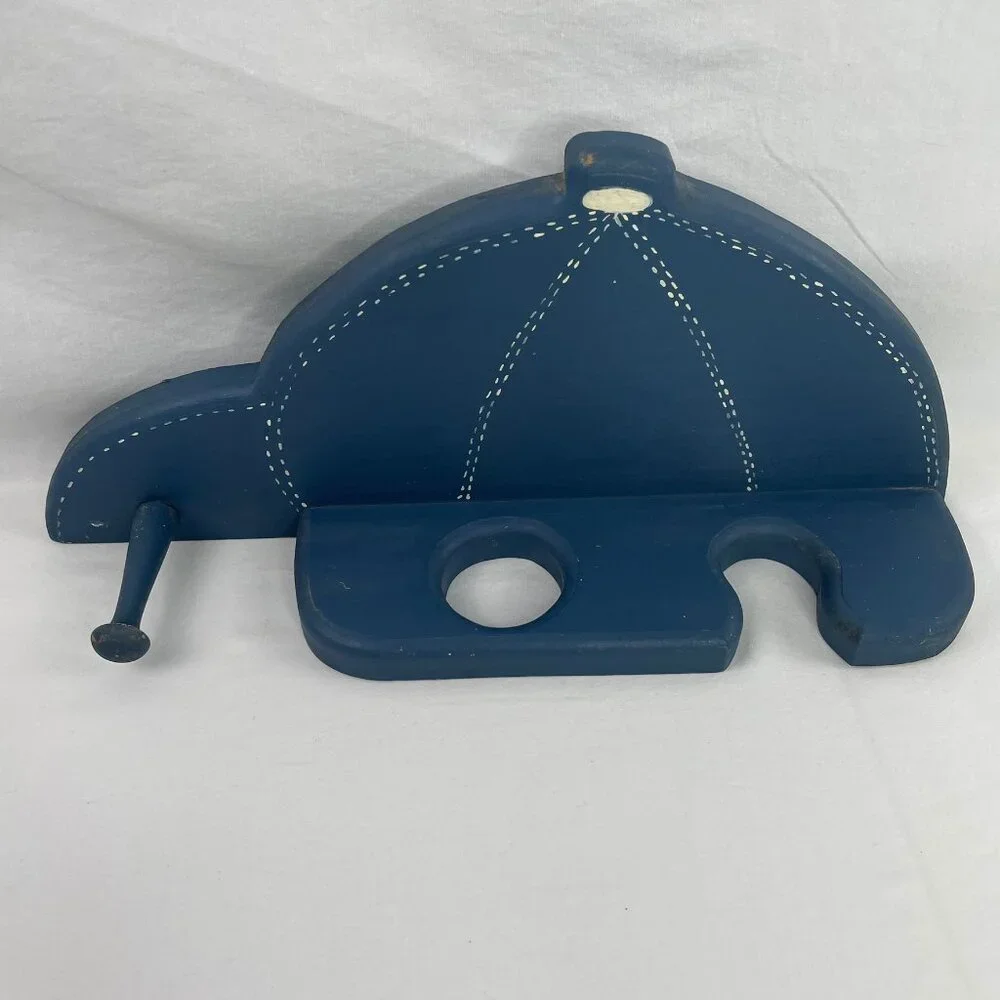 Wall Mounted Wooden Baseball Bat Rack Display Holder and Hat Hook Blue